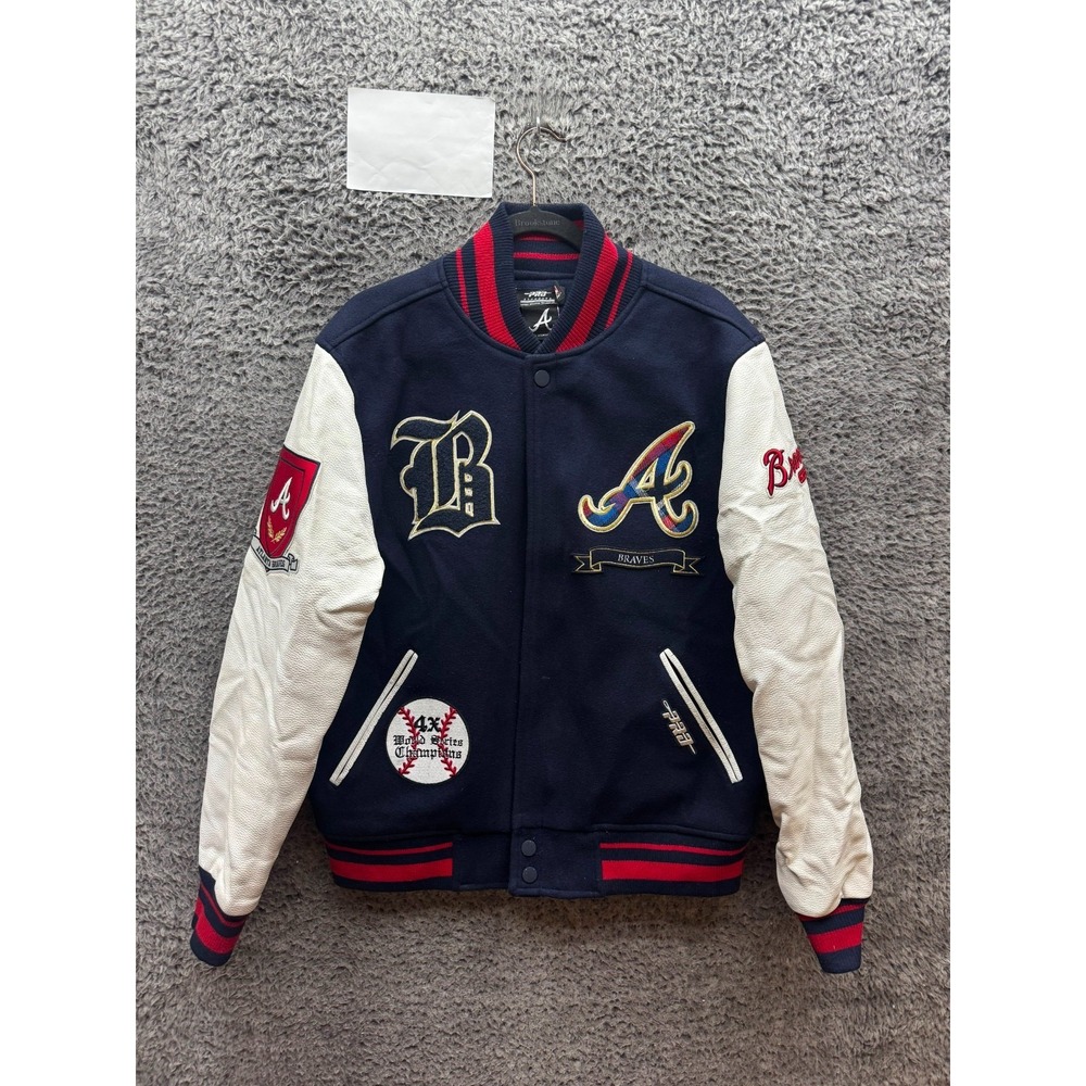 Pro Standard Atlanta Braves Logo Mashup Wool Varsity Jacket Navy Blue Men Size M